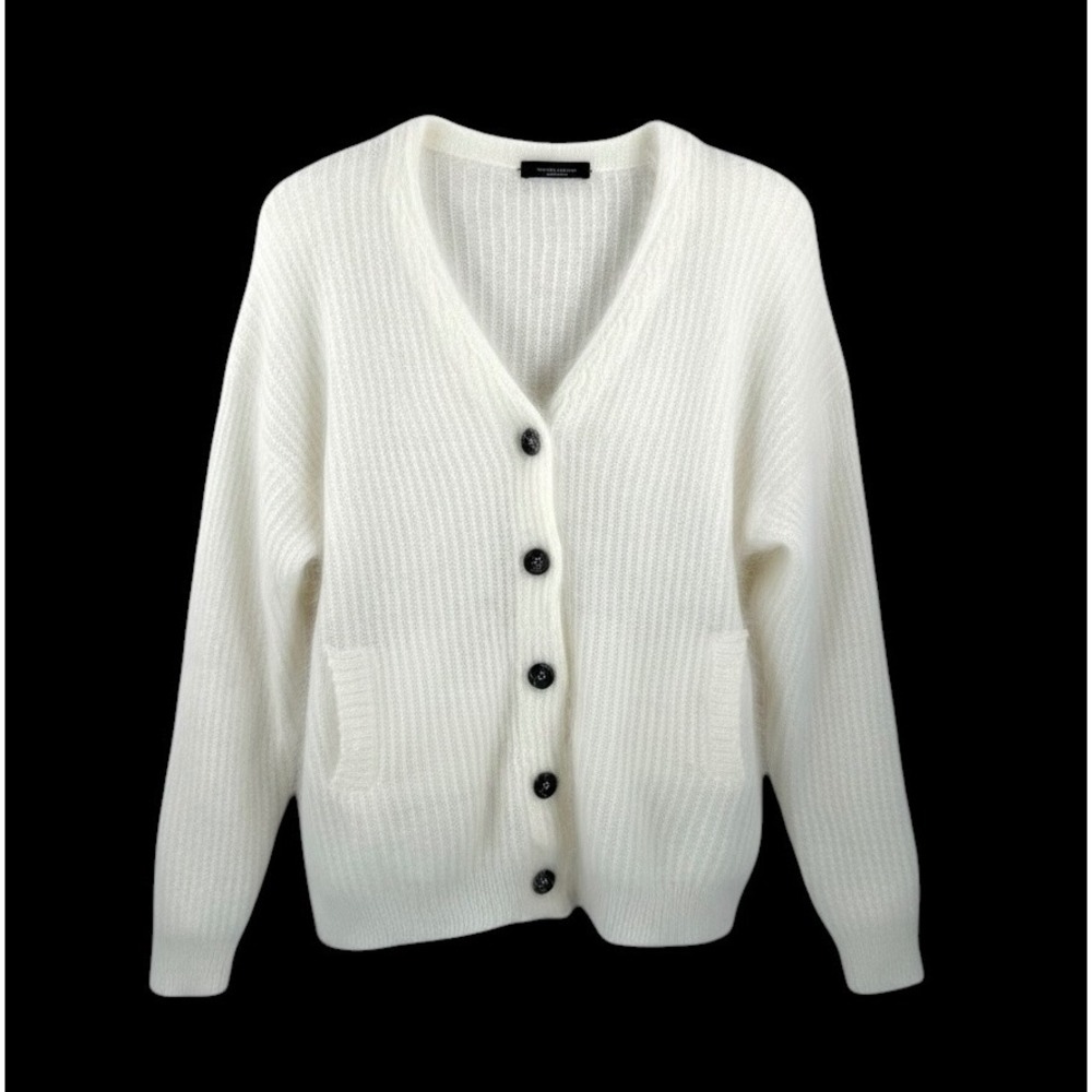 Roberto Collina Cardigan Size S Cream Wool Blend Fuzzy V-Neck‎ Italy old money